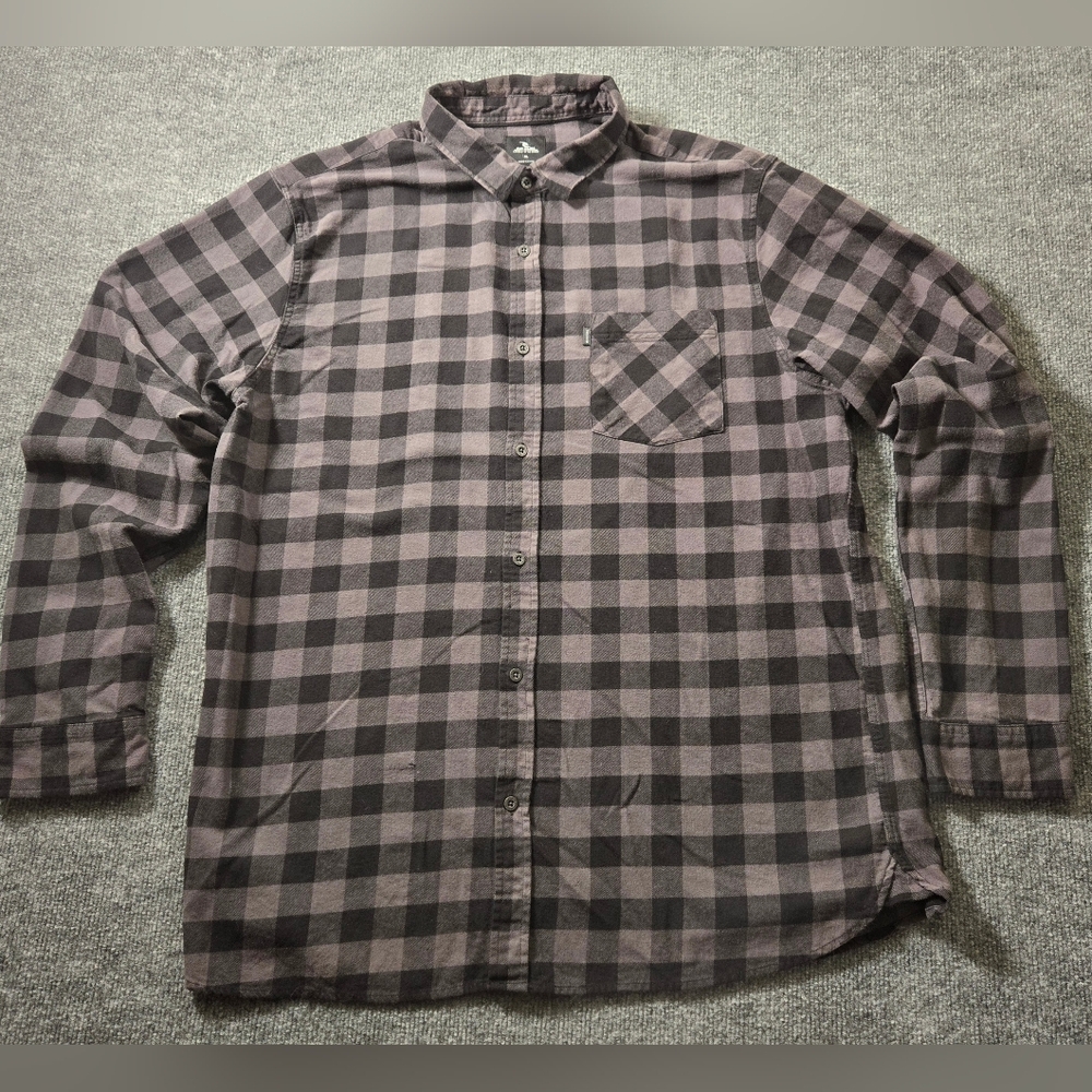 RIP CURL Mens Flannel‎ Button Down Shirt Grey And Black Plaid